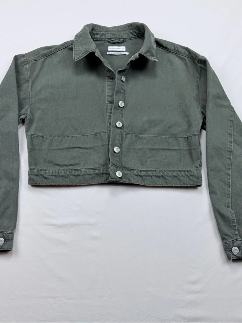 Urban Outfitters Olive Cropped Button-Front Jean Jacket